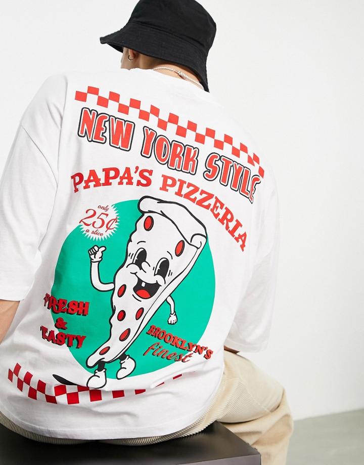 Asos Design Oversized T-shirt In White With Pizza Back Print