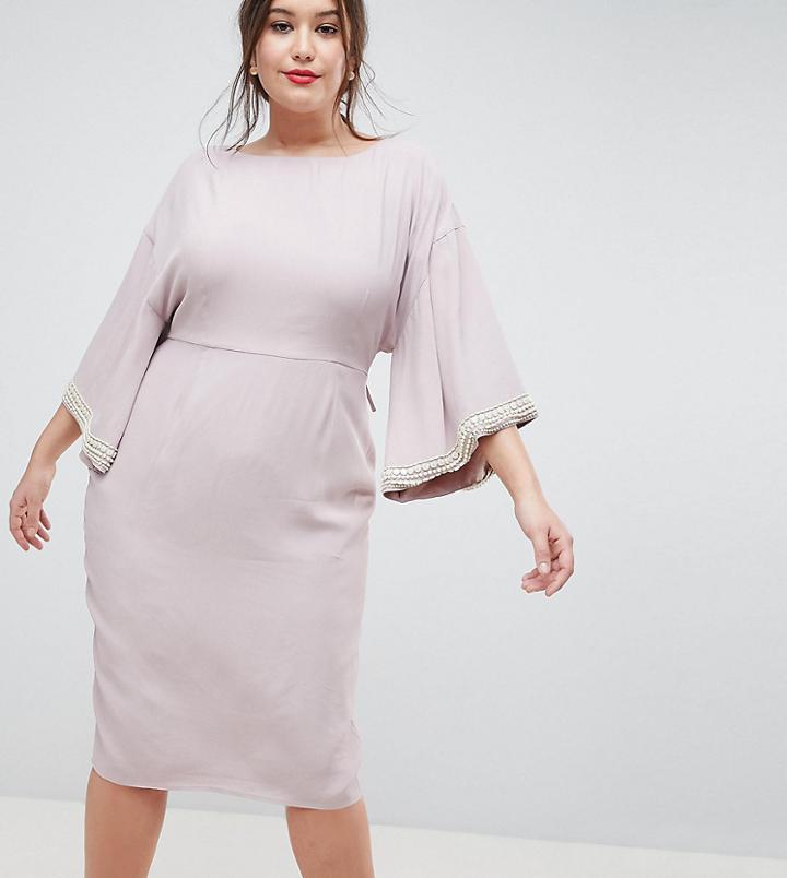 Asos Design Curve Kimono Midi With Pearl Trim - Navy