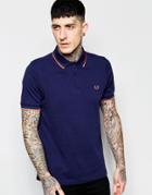 Fred Perry Polo Shirt With Tipping Slim Fit - Blue