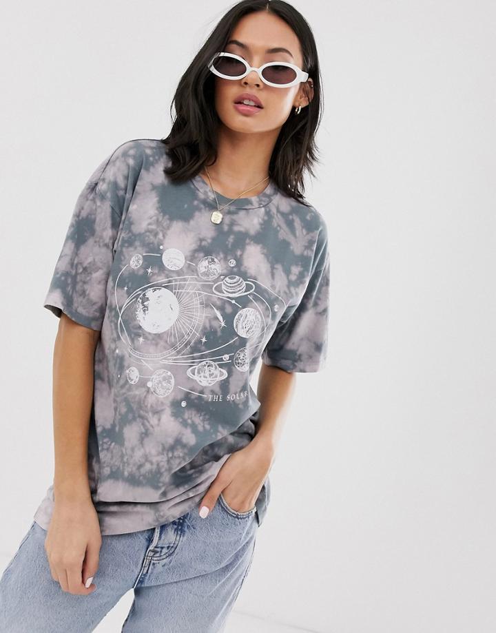 Asos Design Relaxed T-shirt In Grunge Tie Dye With Planet Print - Multi