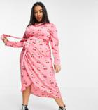 Never Fully Dressed Plus Wrap Midi Dress In Pink Cherry Print