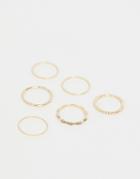Asos Design Pack Of 6 Rings In Bamboo And Engraved Design In Gold - Gold