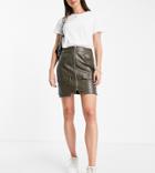 Missguided Tall Zip Up Faux Croc Skirt In Khaki-green