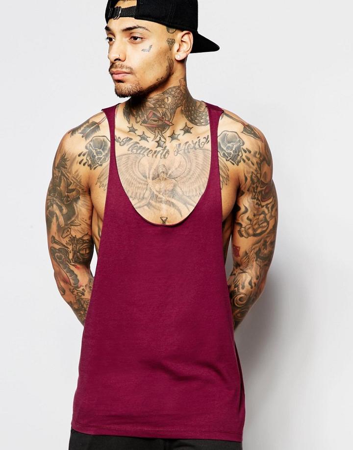 Asos Tank With Extreme Racer Back And Raw Edges In Purple - Purple