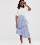 Glamorous Tall Midi Skirt With Ruffle In Gingham-navy