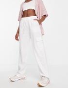 Pull & Bear Wide Leg Cargo Pants In White