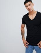 Asos Design T-shirt With Deep V Neck In Black - Black