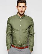 Asos Smart Shirt In Khaki With Long Sleeve - Khaki