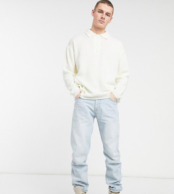 Collusion Knit Ribbed Polo Sweater In Ecru-yellow