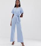 Missguided Tall Tie Detail Jumpsuit In Blue - Blue