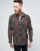 Asos Regular Fit Shirt With Overdyed Floral Print - Black