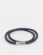 Tommy Hilfiger Double Wrap Leather Bracelet-navy