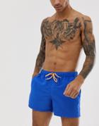 Asos Design Swim Shorts In Electric Blue With Neon Orange Drawcord In Short Length - Blue