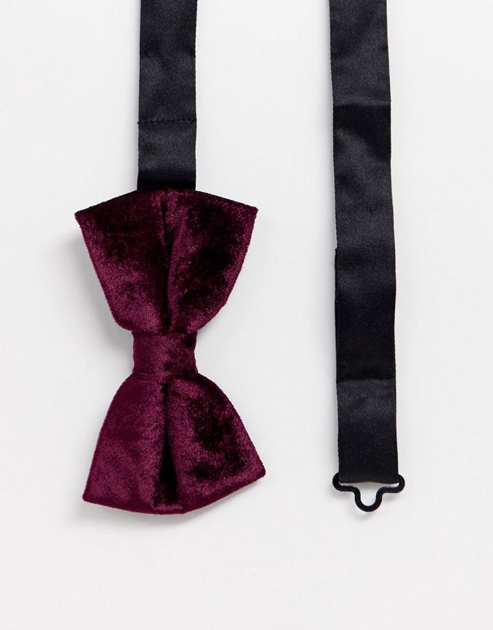 Moss London Velvet Bow Tie In Deep Purple