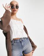 Asos Design Lace Insert Crop Sun Top With Button Front In Ivory-white