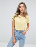 Brave Soul Take It Or Leave It Crop Crew Neck T-shirt - Yellow
