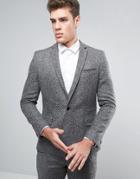 Asos Slim Suit Jacket In Textured Fabric - Gray
