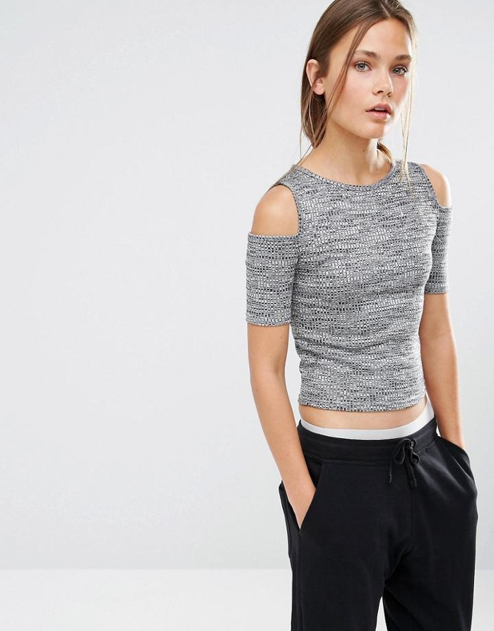 New Look Marl Cold Shoulder Top - Gray