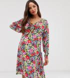 Glamorous Bloom Long Sleeve Dress With Tie Front In Vintage Floral