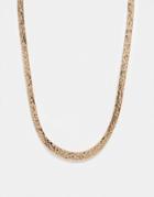 Asos Design Necklace In Texture Flat Snake Chain In Gold Tone