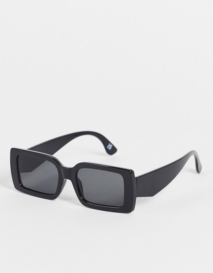 Asos Design Oversized Rectangle Sunglasses In Black With Smoke Lens