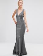 City Goddess Fishtail Lurex Maxi Dress - Gray