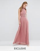 Tfnc Wedding Pleated Maxi Dress With Lace Detail - Pink