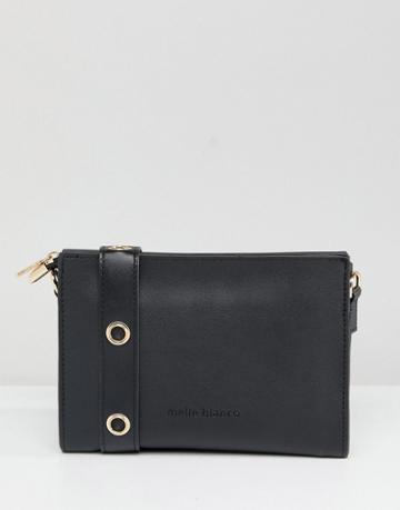 Melie Bianco Vegan Leather Crossbody Bag With Eyelet Detail Strap - Black