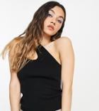 Collusion Ribbed Tank With Asymmetric Shoulder In Black
