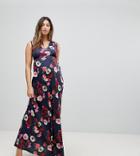 Bluebelle Maternity Maxi Dress With Plunge Neck And Cut Out Detail-multi