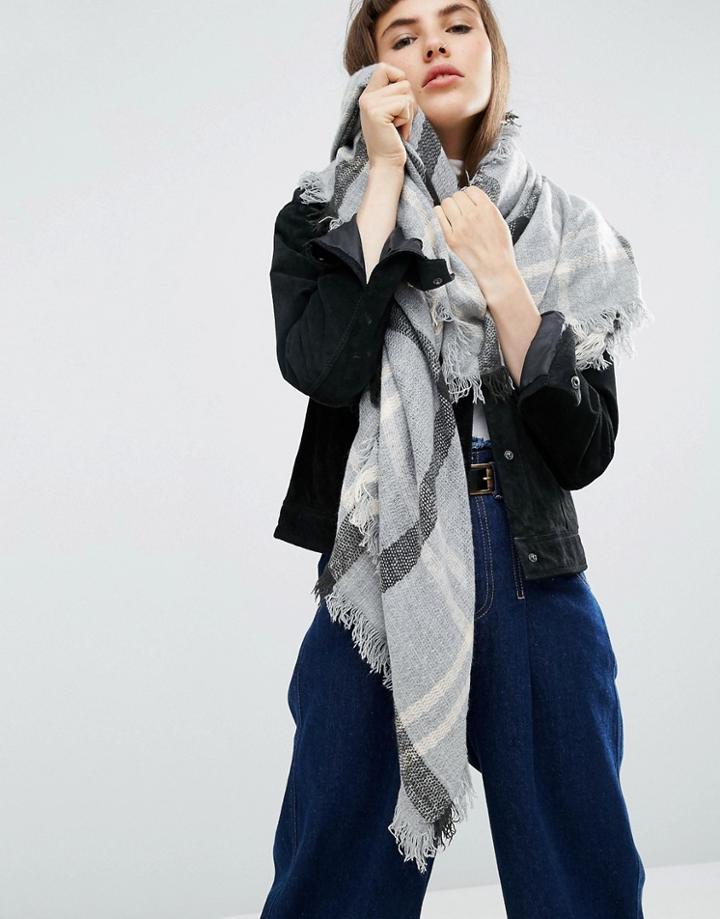 Asos Oversized Square Scarf In Overprinted Dogstooth - Gray