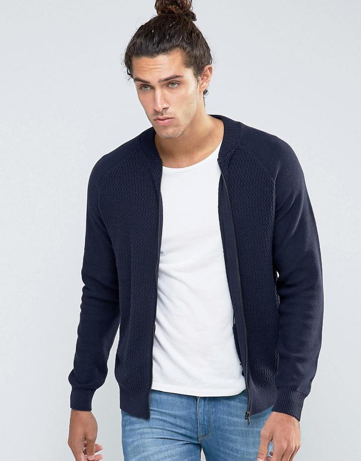 Threadbare Ribbed Zip Thru Cardigan - Navy