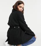 Asos Design Curve Eyelet Belt Grandpa Coat In Black