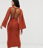 Asos Design Twist Open Back Midi Dress - Brown