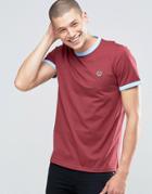 Fred Perry Ringer T-shirt In Maroon / Sky Blue - Red