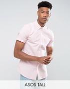 Asos Tall Casual Stretch Slim Oxford Shirt In Pale Pink - Pink