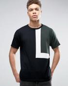 Asos Oversized Knitted T-shirt In Color Block Design - Black