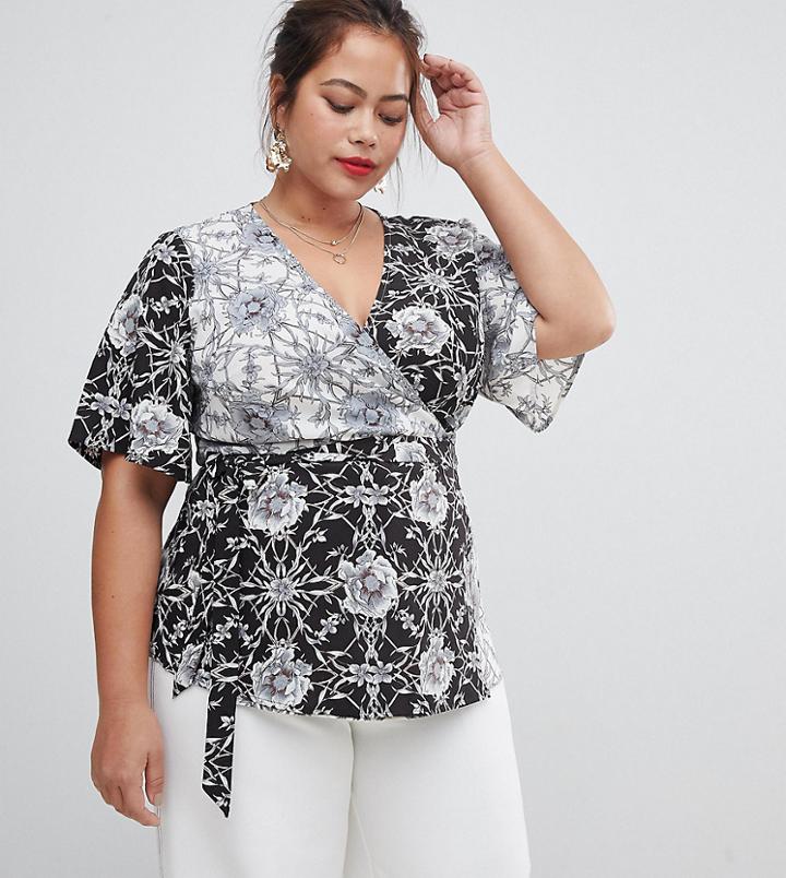 Lovedrobe Contrast Wrap Front Blouse In Multi Print - Multi