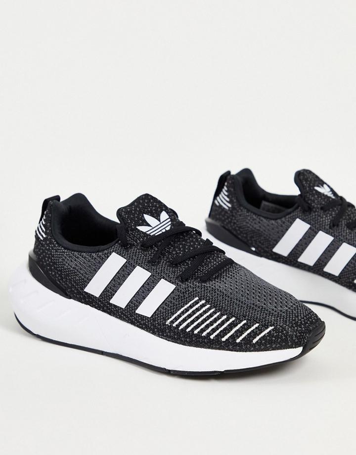 Adidas Originals Swift Run 22 Sneakers In Black With White Stripes