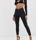 Asos Design Ridley High Waisted Skinny Jeans In Coated Black - Black