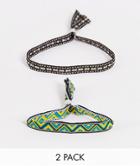 Asos Design 2 Pack Fabric Bracelet Set In Green And Black Aztec Inspired Print In Multi Color