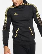 Adidas Soccer Tiro Hoodie With Yellow Three Stripes In Black