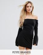 Missguided Petite Bell Sleeve Bardot Dress - Black