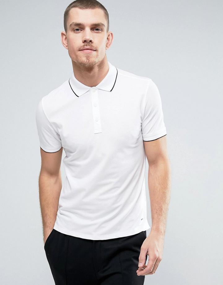 Hugo By Hugo Boss Polo Tipped Stretch Slim Fit In White - White