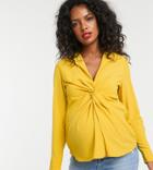 Asos Design Maternity Long Sleeve Plunge Shirt With Knot Front-no Color