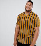 Asos Design Plus Stripe Shirt With Revere Collar In Navy And Mustard - Yellow