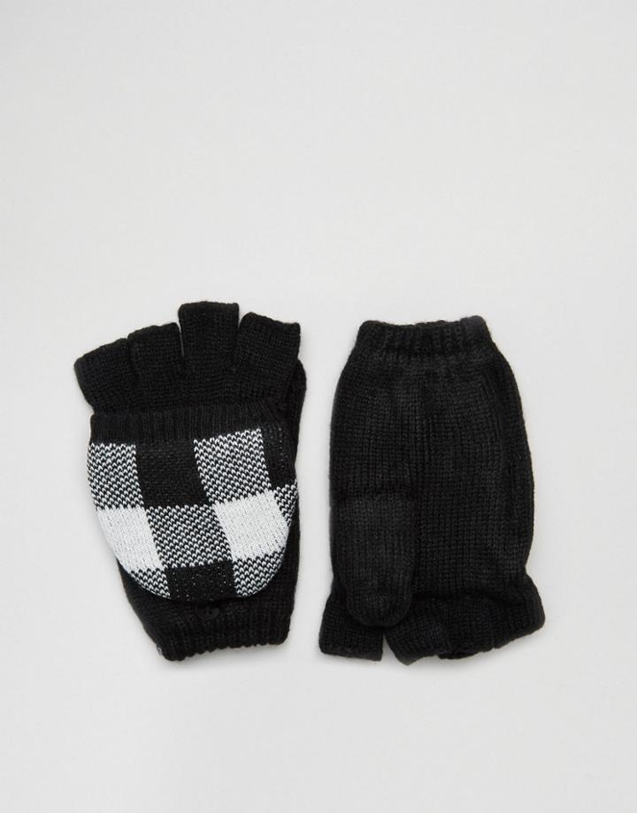 Plush Plaid Texting Mittens - Black