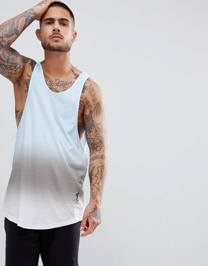Religion Longline Tank With Blue Color Fade Print - Blue