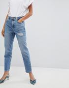 New Look Rome Ripped Mom Jean - Blue