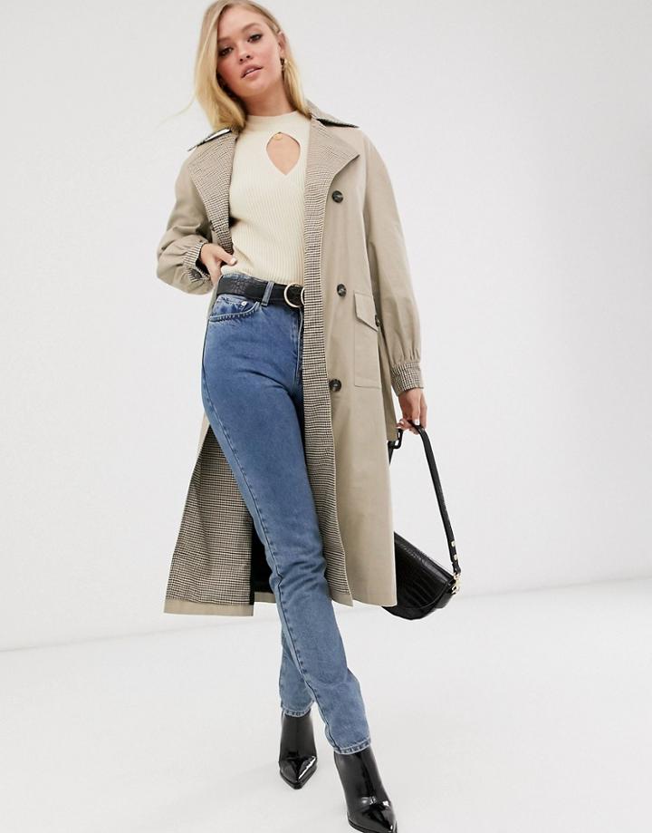 Neon Rose Oversized Trench Coat With Check Contrast Collar